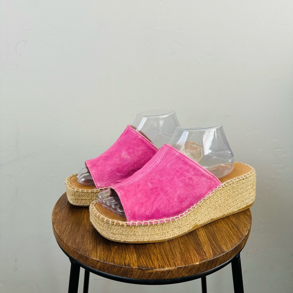 Naguisa pink cowhide slide espadrille chunky platform sandals woman’s 41
